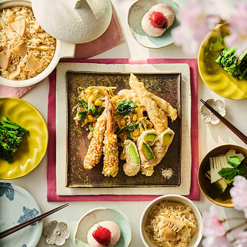 旬を味わう 春の天ぷらといちご桜餅